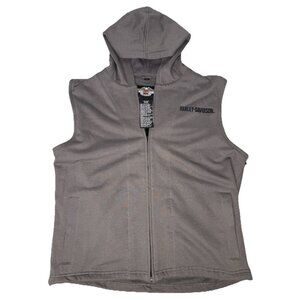 Harley-Davidson Men's Large Sleeveless Hoodie Vest Gray Zip Front Cotton Blend